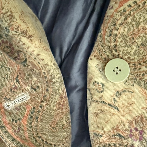 Express Women’s Vintage Moss Green Cotton Paisley Button Coat Size 14 - Picture 16 of 16